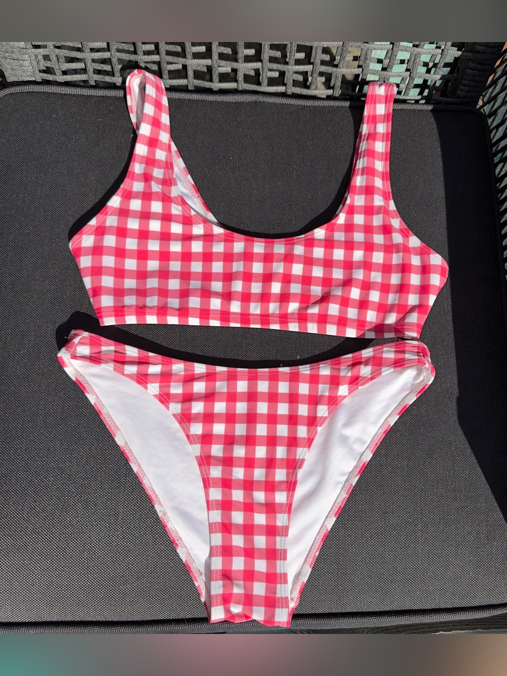 Pink Red and White Gingham Bikini
